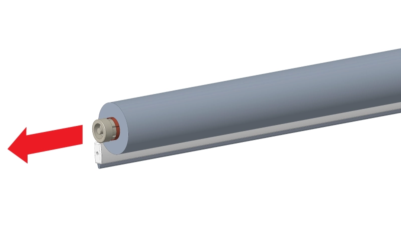 vysunutie mechanizmov ovladania z hriadeľa rolety