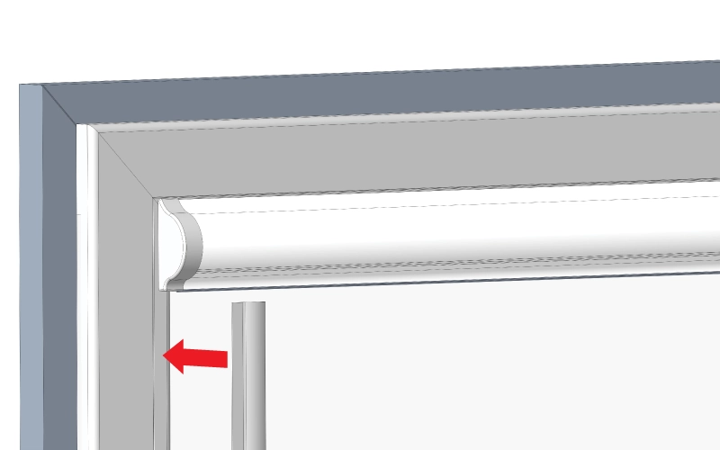 krok 8 – vsunutie vodiacej listy pod horny ram