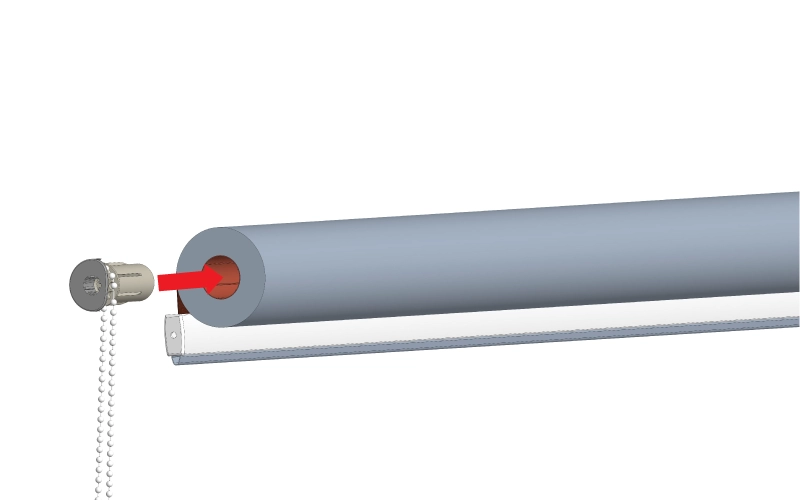 ukazka smeru nasunutia mechanizmu s retiazkou na opacnu stranu nosnika tak aby retiazka smerovala dole
