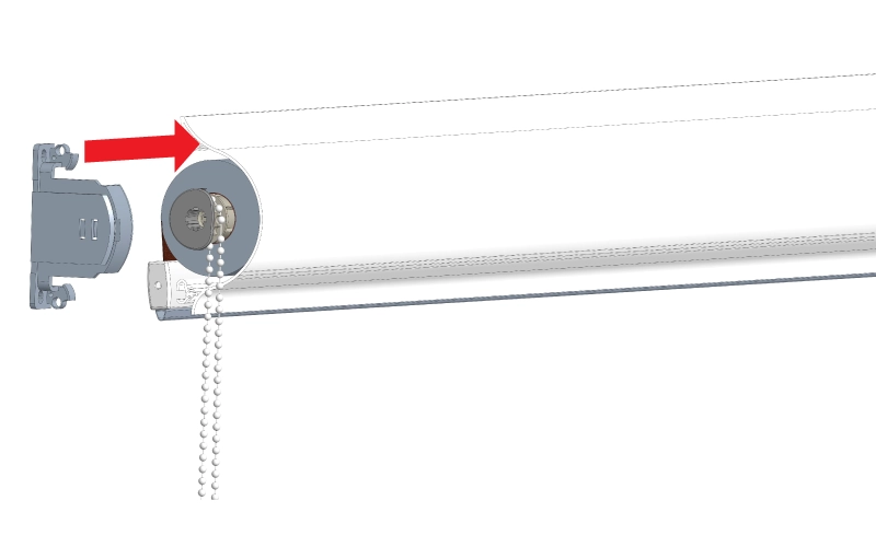 ukazka zalozenia plastoveho drziaka na nosnik rolety pred jeho priskrutkovanim