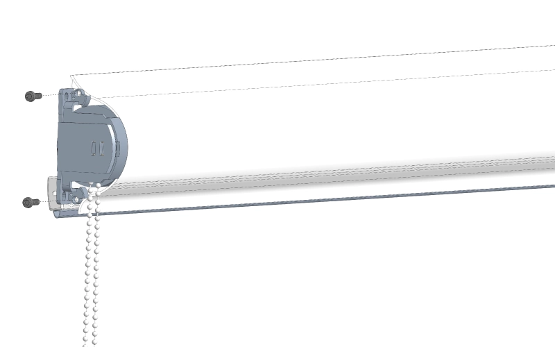 priskrutkovanie plastoveho drziaka k nosniku rolety ako sucast pripravy na zmenu strany ovladania