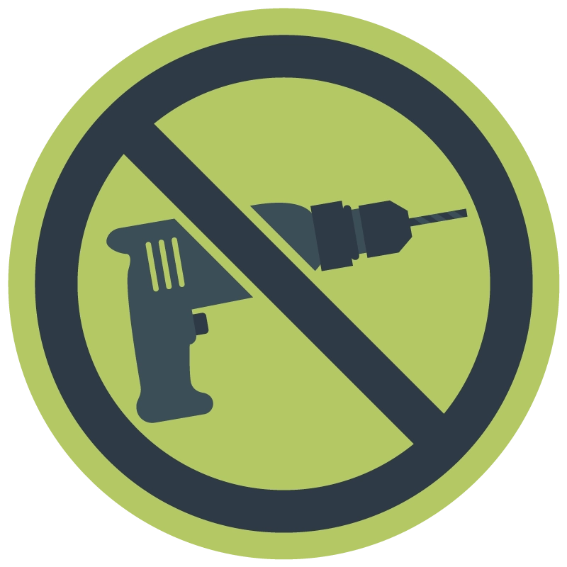 Piktogram preškrtnutej vŕtačky znázorňujúcej, že sa jedná o montáž bez použitia vŕtania