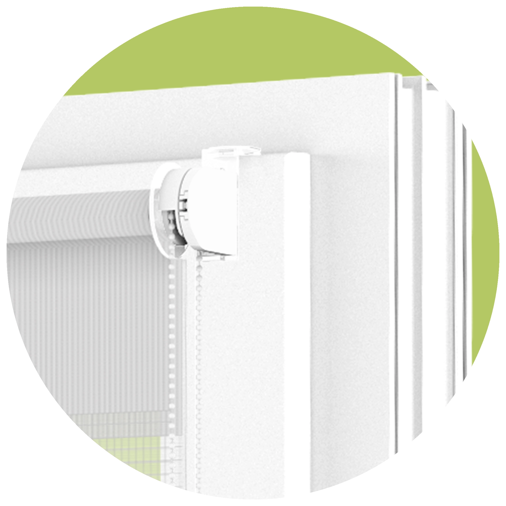 Detailný záber na mechanizmus roliet MINI s retiazkovým ovládaním, ukazujúci systém bez vŕtania vhodný na okná s gumovým tesnením