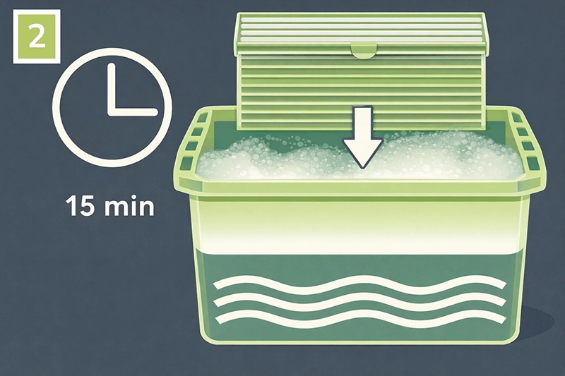 Plisé roleta sa ponára do vody na približne 15 minút ako súčasť šetrného čistenia.