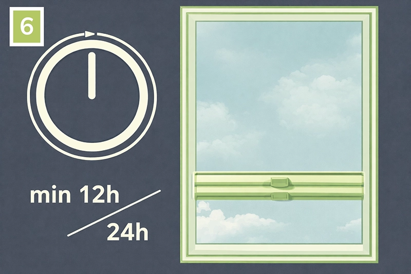 Plisé roleta zavesená v roztiahnutej polohe schne prirodzene 12 až 24 hodín mimo radiátora a horúceho vzduchu