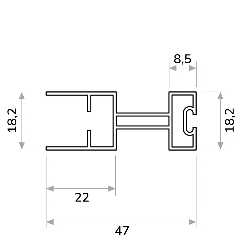 Technický rez profilu madla plisé siete proti hmyzu s detailnými rozmermi.  🖼️ ALT TEXT – obrázok 3 (osadenie plisé siete na okno) Alt text: Schéma osadenia plisé siete proti hmyzu na rám okna s označením objednávacieho a prechodového rozmeru. 